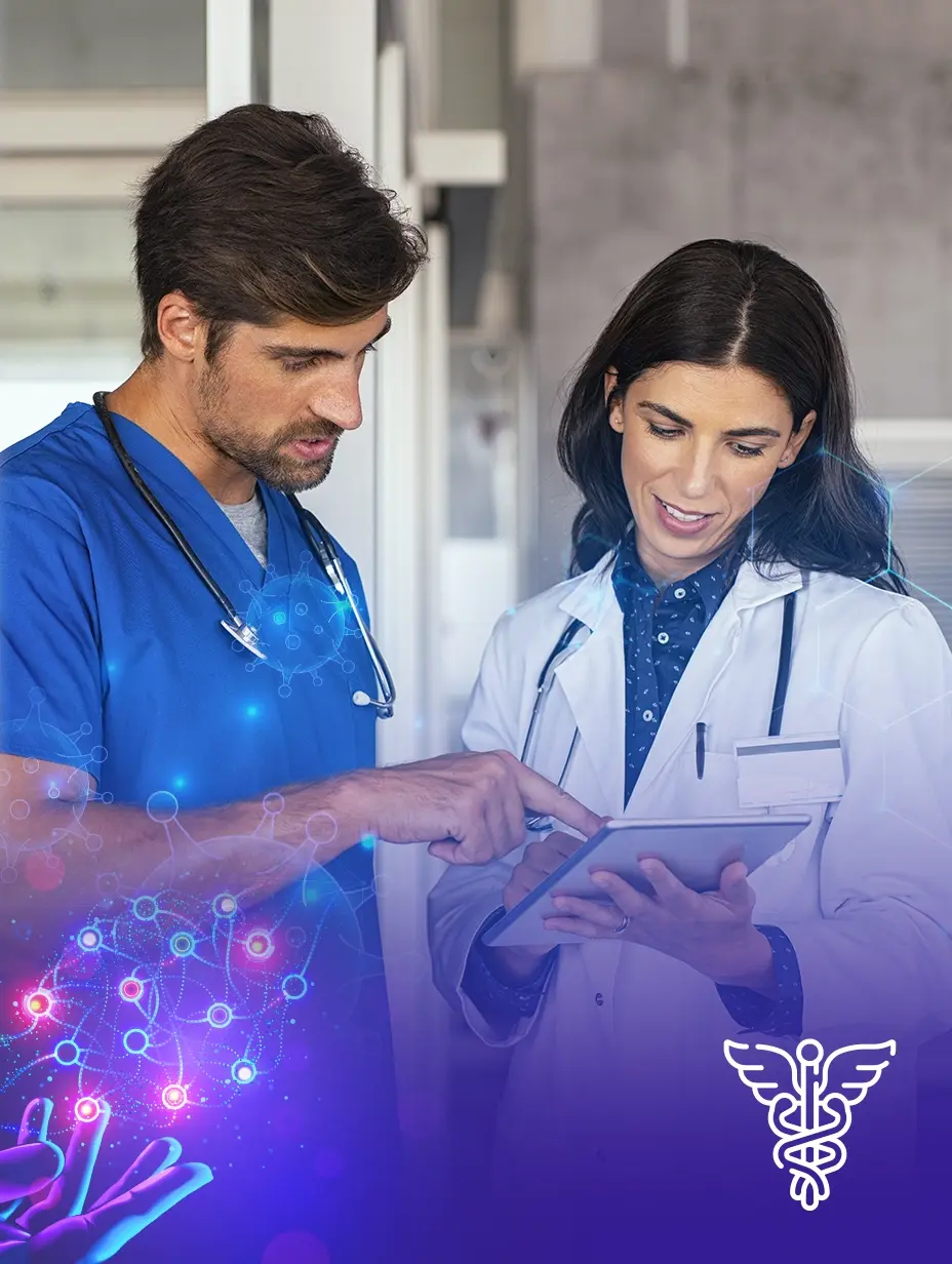 Profesionales de la salud consultando información médica